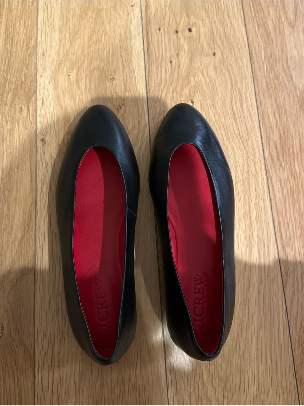 J. Crew Black Leather Ballet Flats with Red Insole